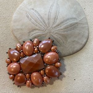 Liz Claiborne Coral and Silver tone Vintage Brooch 1 1/2 inches x 1 3/4 inches